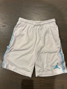 Nike Jordan White Mesh Shorts with Light Blue Accents